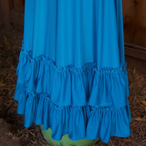 Vintage Handmade Turquoise Blue Ruffle & Tiered Maxi Dancing Dress Woman's M/L - Picture 5 of 16